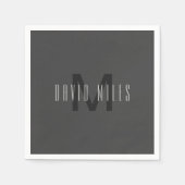 Modern Minimal Monogram Design Bewerkbaar Donkergr Servet (Voorkant)
