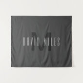 Modern Minimal Monogram Design Bewerkbaar Donkergr Wandkleed (Voorkant (horizontaal))