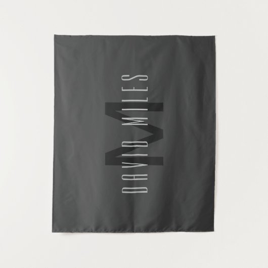 Modern Minimal Monogram Design Bewerkbaar Donkergr Wandkleed (Voorkant)