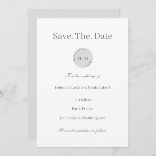 Modern Minimal Monogram Grijs Wit Bewaar de datum Kaart (Voorkant / Achterkant)