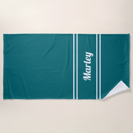 Modern Minimal Monogram Script Sjabloon Blauwgroen Strandlaken (Voorkant)