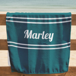 Modern Minimal Monogram Script Sjabloon Blauwgroen Strandlaken