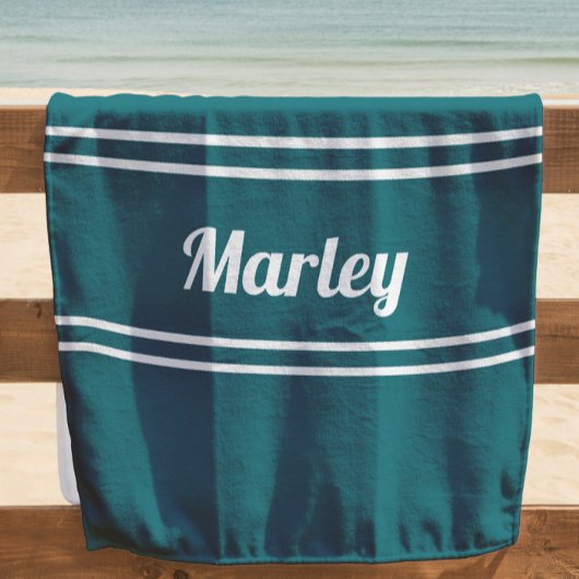 Modern Minimal Monogram Script Sjabloon Blauwgroen Strandlaken