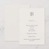 Modern Minimal Monogram Wedding Details Card Informatiekaartje (Voorkant / Achterkant)
