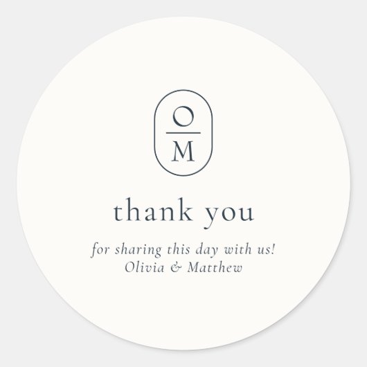 Modern Minimal Monogram Wedding Thank you Sticker (Voorkant)