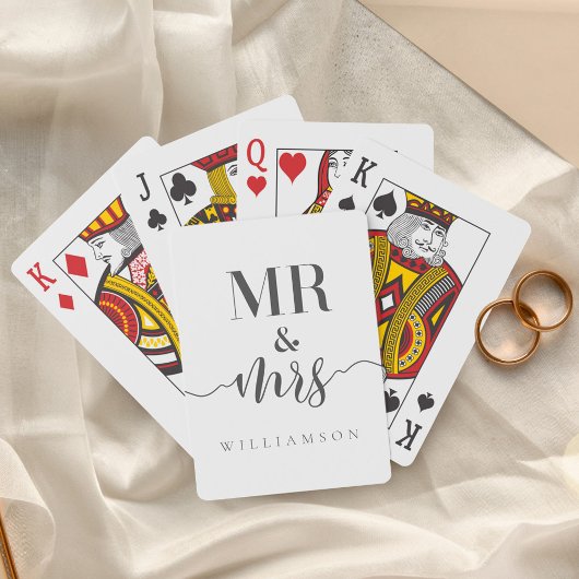 Modern minimal Mr & Mrs Typographic Black/White Pokerkaarten