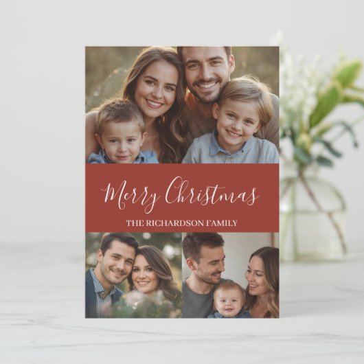 Modern Minimal Multi-Photo Christmas Feestdagenkaart (Staand voorkant)