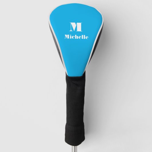 Modern Minimal Name Initiaal Effen Kleur Blauw Golfheadcover (Voorkant)