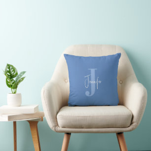 Modern Minimal Name Initiaal Monogram Dusty Blue Kussen