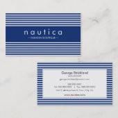 MODERN MINIMAL nautisch gestreepte marineblauw wit Visitekaartje (Voorkant / Achterkant)