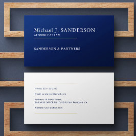 Modern minimal navy blue attorney at law visitekaartje