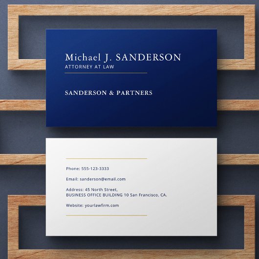 Modern minimal navy blue attorney at law visitekaartje