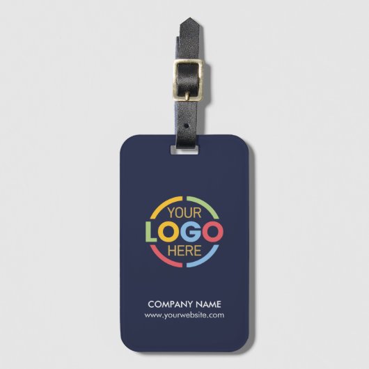 Modern Minimal Navy Blue Business Logo Medewerker Bagagelabel (Voorkant (verticaal))