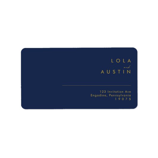 Modern Minimal Navy Blue Gold Wedding RSVP Adres Etiket (Voorkant)