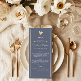 Modern Minimal Navy Blue Heart Wedding Menu