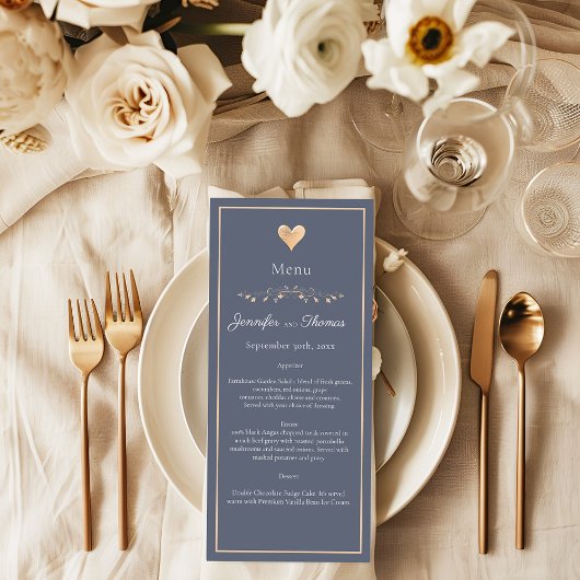 Modern Minimal Navy Blue Heart Wedding Menu
