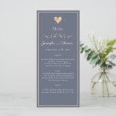 Modern Minimal Navy Blue Heart Wedding Menu (Staand voorkant)