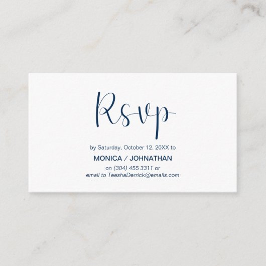 Modern Minimal, Navy Blue, RSVP reageren Informatiekaartje (Voorkant)