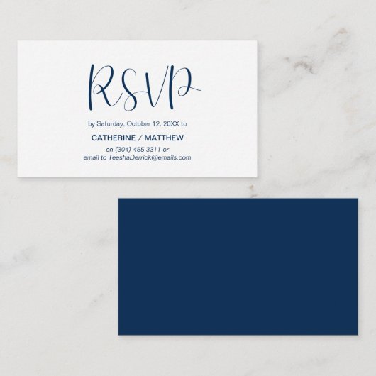 Modern Minimal, Navy Blue, RSVP reageren Informatiekaartje (Voorkant / Achterkant)