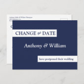Modern Minimal Navy Blue Wedding Verander de datum Briefkaart (Voorkant / Achterkant)