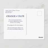 Modern Minimal Navy Blue Wedding Verander de datum Briefkaart (Achterkant)