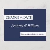 Modern Minimal Navy Blue Wedding Verander de datum Briefkaart (Voorkant)