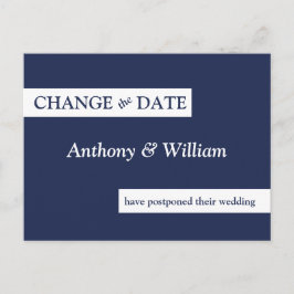 Modern Minimal Navy Blue Wedding Verander de datum Briefkaart