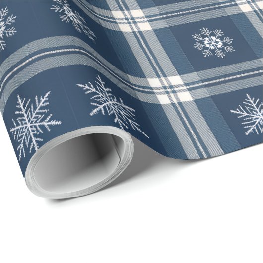 Modern Minimal Navy Snow Plaid Christmas Wrapping Cadeaupapier (Rol Hoek)