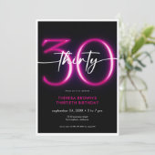 Modern Minimal Neon Pink 30 Script Verjaardag Kaart (Staand voorkant)