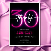 Modern Minimal Neon Pink 30 Script Verjaardag Kaart