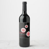 Modern Minimal Nordic Zwart Rood Wit Kerstmis Wijn Etiket (Voorkant)
