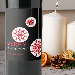 Modern Minimal Nordic Zwart Rood Wit Kerstmis Wijn Etiket