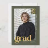 Modern Minimal Olive Green Gold Photo Graduation Kaart (Voorkant)