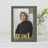 Modern Minimal Olive Green Gold Photo Graduation Kaart (Staand voorkant)