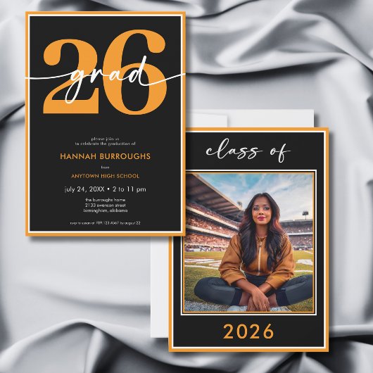 Modern Minimal Orange Script Graduation Party Kaart