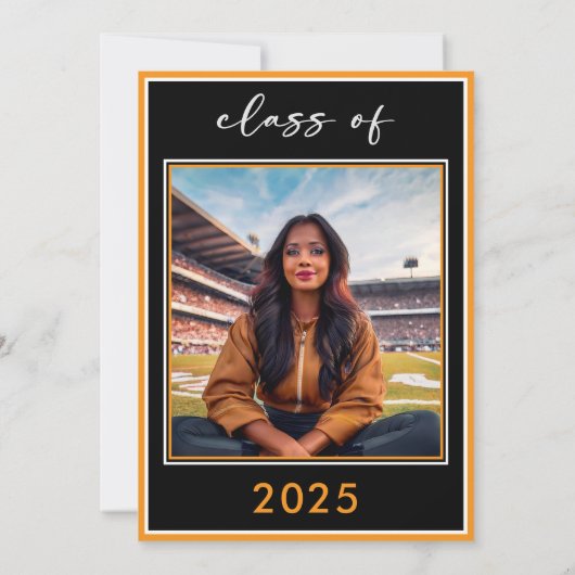 Modern Minimal Oranje Script Graduation Party Kaart (Achterkant)