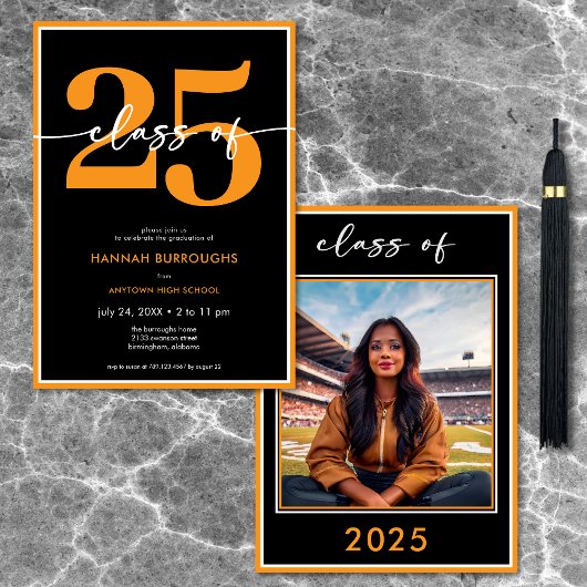 Modern Minimal Oranje Script Graduation Party Kaart