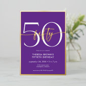Modern Minimal Paarse Fifty Script Verjaardag Folie Uitnodiging (Staand Voorkant)