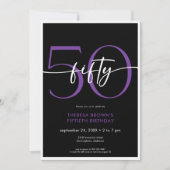 Modern Minimal Paarse Fifty Script Verjaardag QR Kaart (Voorkant)