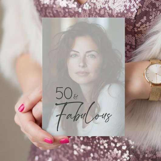 Modern Minimal Photo Fifty & Fabulous Birthday Kaart
