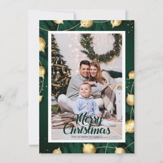 Modern Minimal Photo Green Christmas Holiday Kaart (Voorkant)