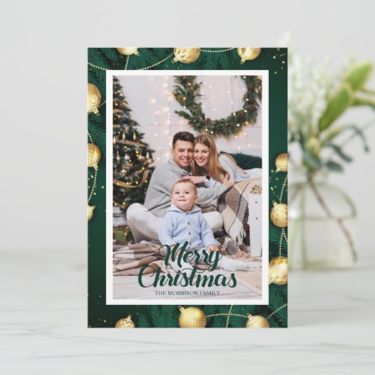 Modern Minimal Photo Green Christmas Holiday Kaart (Staand voorkant)