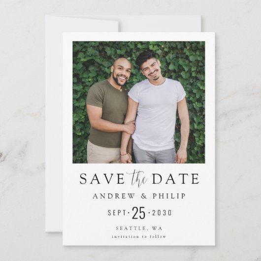 Modern Minimal Photo LGBTQ Save The Date (Voorkant)