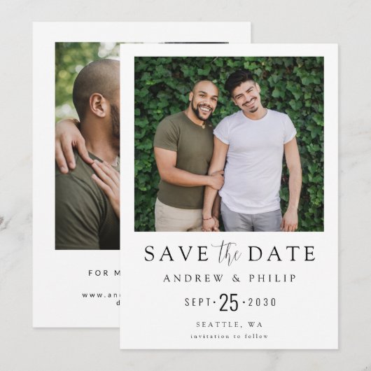 Modern Minimal Photo LGBTQ Save The Date (Voorkant / Achterkant)