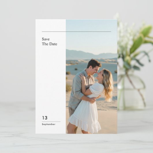 Modern Minimal Photo Wedding Save The Date Kaart (Staand voorkant)