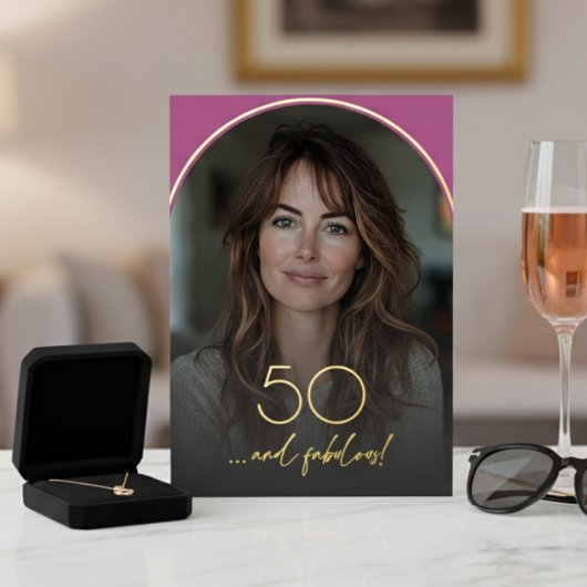 Modern Minimal Pink Arch 50 & Fabulous Birthday Folie Uitnodiging