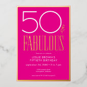 Modern Minimal Pink Fifty & Fabulous Birthday Folie Uitnodiging (Voorkant)