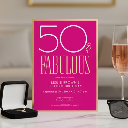 Modern Minimal Pink Fifty & Fabulous Birthday Folie Uitnodiging