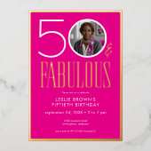Modern Minimal Pink Fifty Fabulous Photo Birthday Folie Uitnodiging (Voorkant)