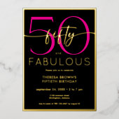 Modern Minimal Pink Fifty Fabulous Script Birthday Folie Uitnodiging (Voorkant)